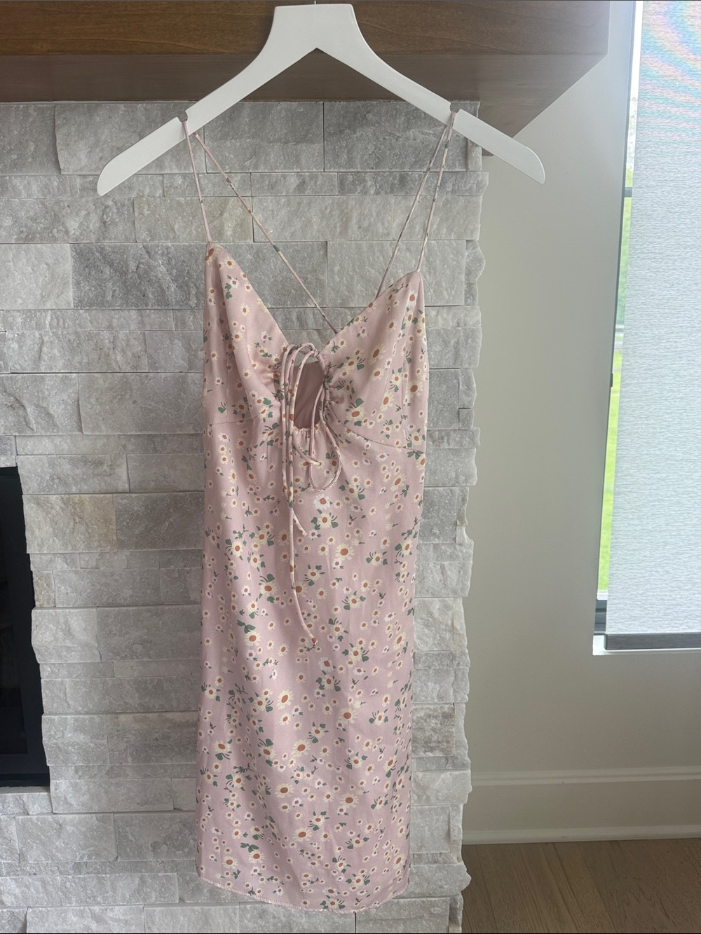NWT Kittenish Pink Floral Satin Slip Dress with Lace-Up Back